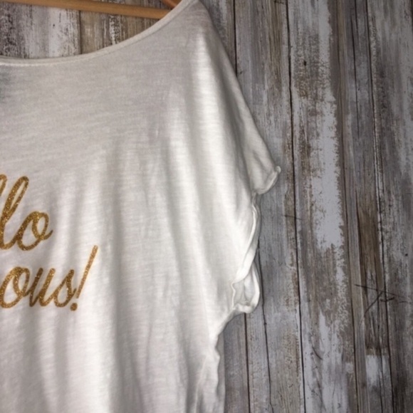 W5 Hello Gorgeous Gold Glitter White Tee - Picture 3 of 4